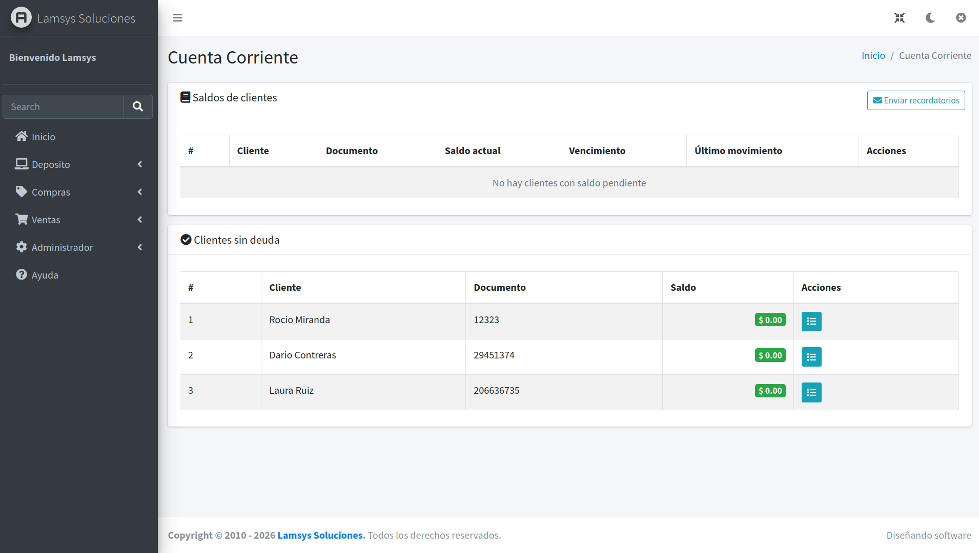 Syslam Gestion - Cuenta corriente