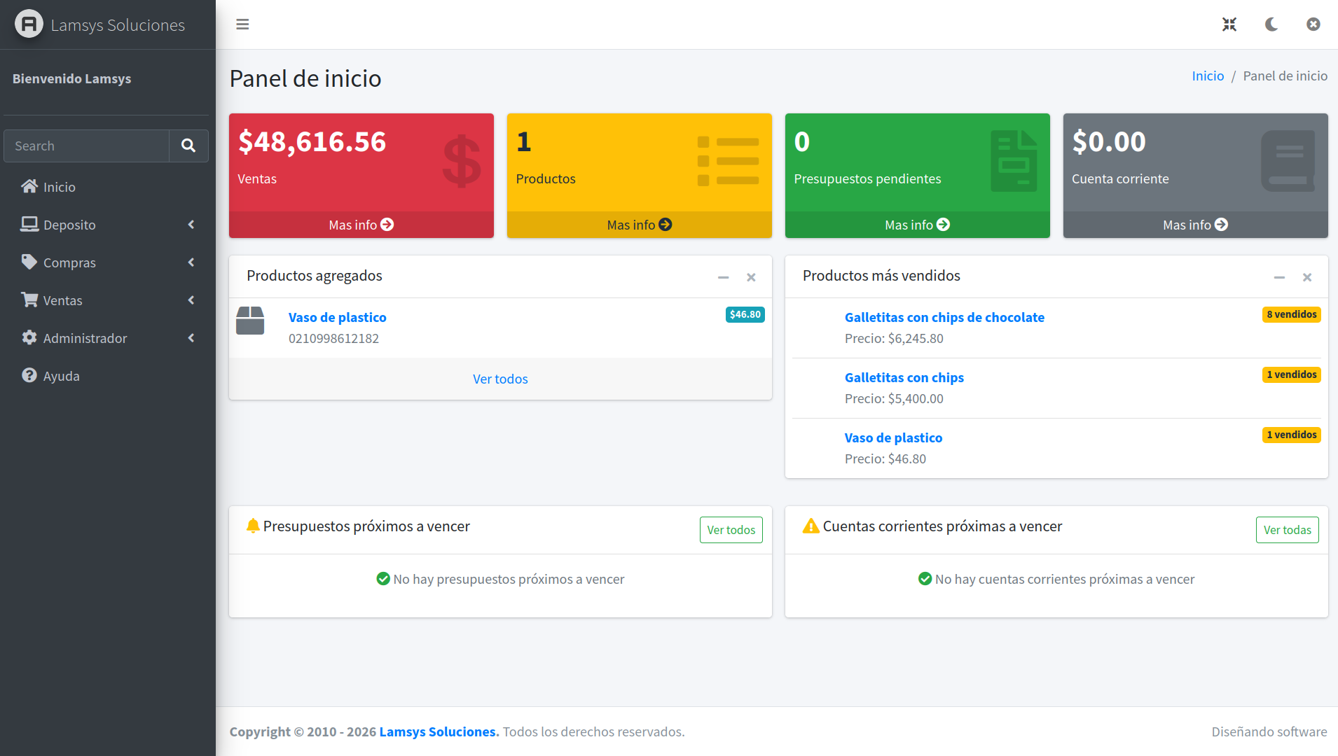 Syslam Gestion - Pantalla de inicio