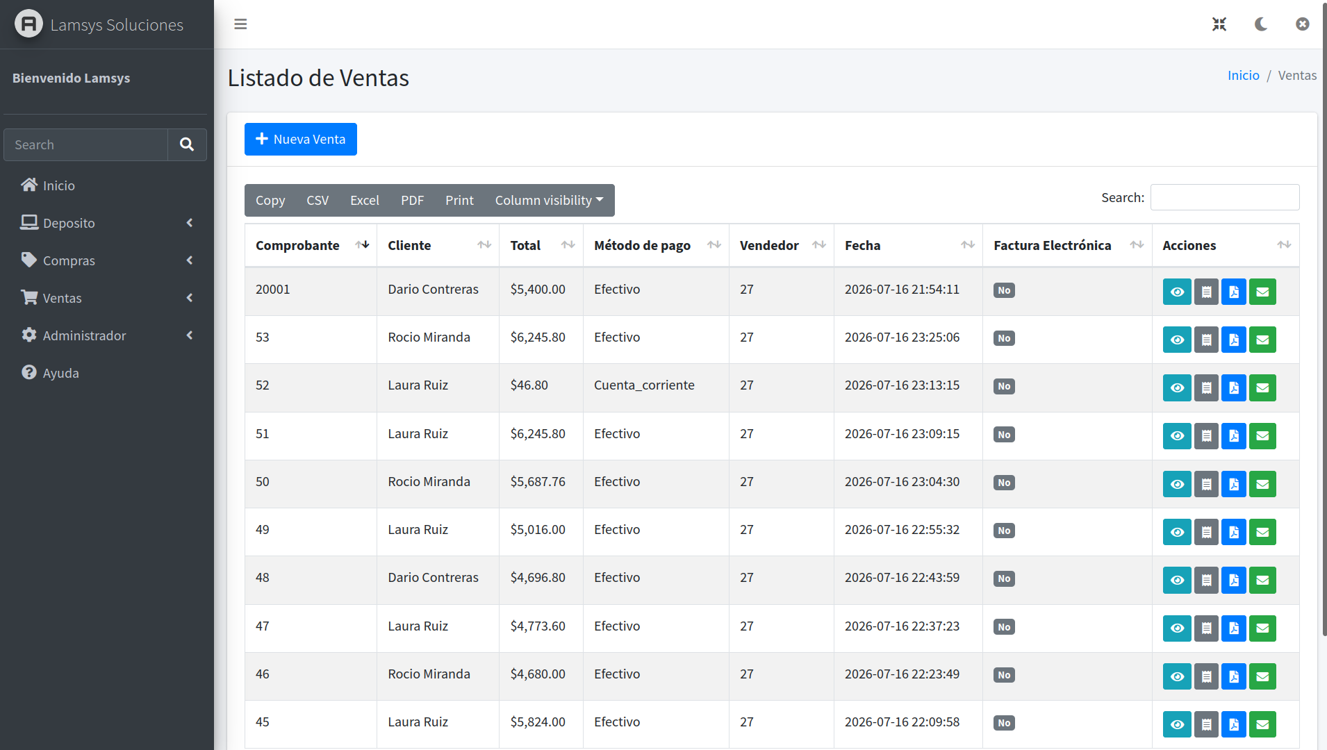 Syslam Gestion - Lista de ventas
