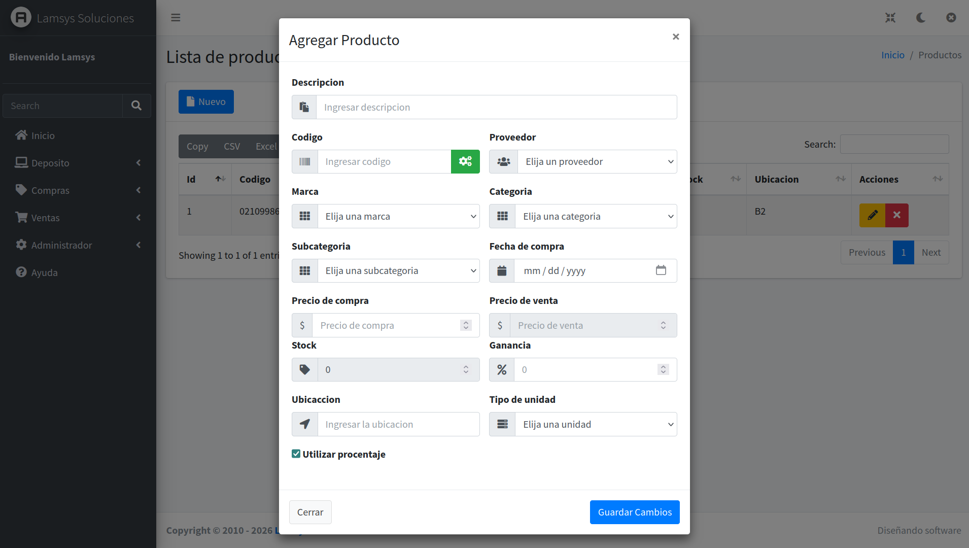 Syslam Gestion - Gestion de productos